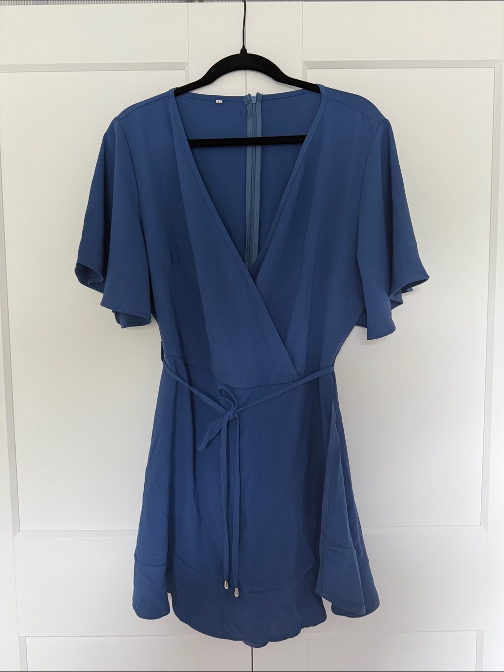 Blue Wrap Romper/Dress with Flutter Sleeves